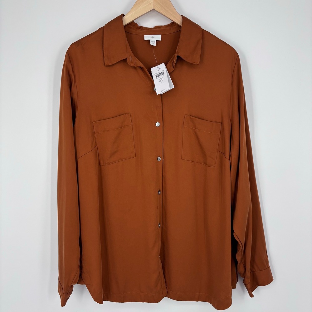 J. Jill Amber Modal Rayon Button Front Shirt Sz XLT Tall Long Sleeve Utility NEW